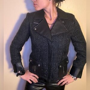 Bradley Bayou Genuine Leather Black Tweed Jacket with Leather Sparkle Accents